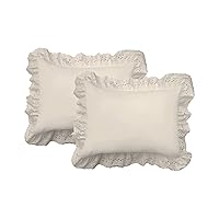 Fresh Ideas Ruffled Bed Pillow Shams with Embroidered Eyelet Detail, Standard, Ivory, 2-Pack