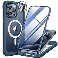 Magnetic for iPhone 15 Pro Case [Compatible with MagSafe] Full-Body Phone case with Built-in Glass Screen Protector& Camera Protector, Military Drop Proof 15 Pro Cover 6.1 inch, Storm Blue