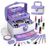Kids Makeup Kit for Girl 35 Pcs Washable Real Cosmetic, Safe & Non-Toxic Little Girl Makeup Set, Frozen Makeup Set for 3-12 Year Old Kids Toddler Girl Toys Christmas & Birthday Gift (Purple)