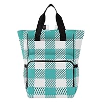 Turquoise Teal Buffalo Plaid Check Diaper Bag Backpack for Women Men Large Capacity Baby Changing Totes with Three Pockets Multifunction Baby Bag for Travelling Shopping Picnicking