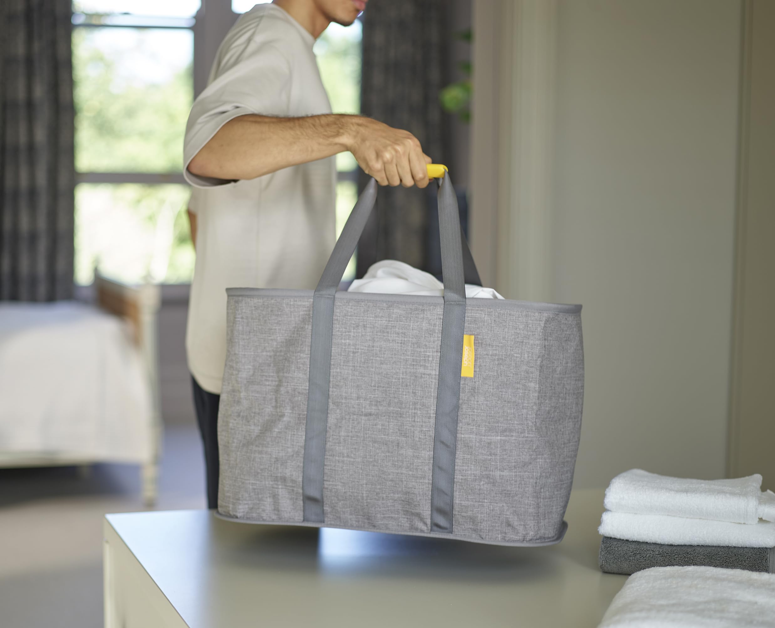 Joseph Joseph Hold-All Max Collapsible 55L Washing Laundry Basket Bag, Durable Fabric, Moisture Resistant, Grey