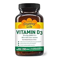 Vitamin D3, Non-Fish 1000 IU, 200 Softgels, Certified Gluten Free
