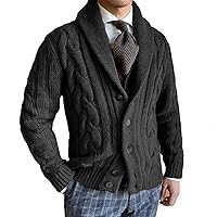 Men's Shawl Collar Long Sleeve Cable Knit Cardigan Sweater with Pockets