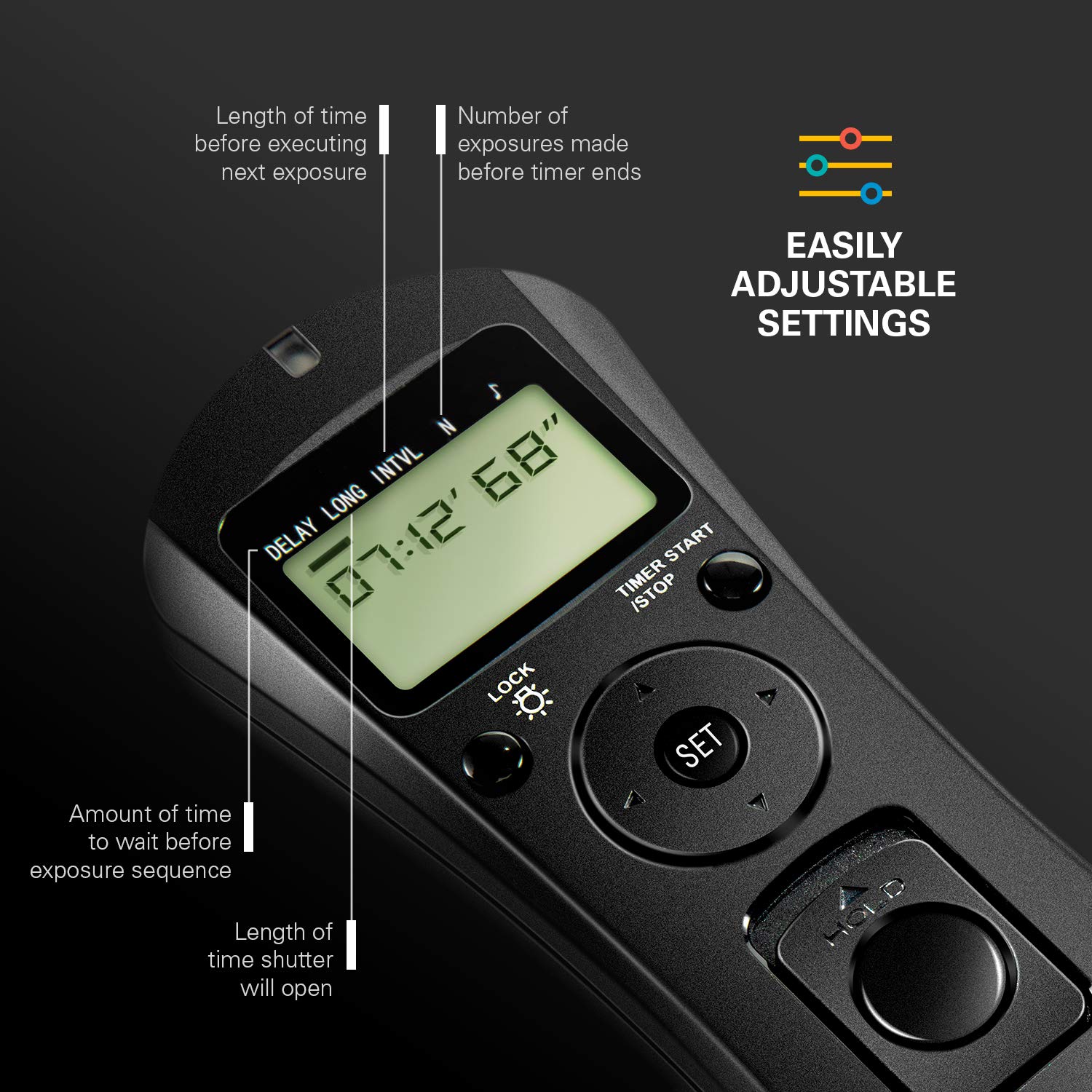 Polaroid Wireless Camera Shutter Remote w/Interval Timer - Includes Receiver, Handheld Transmitter w/Backlit Display & Connector Cable - Transmitter Enables Shooting Mode Switching w/o Need of Adjusting Camera Settings - Battery Operated For Nikon D90, D3