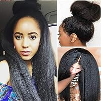 Glueless 13x4 Lace Frontal Wigs Kinky Straight Human Hair Wig with Baby Hair Pre Plucked Italian Yaki Lace Front Wigs For Women 150% Density Peruvian Remy Hair Natural Hairline