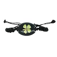 Real Four Leaf Clover Unisex Black Bracelet with Gift Box & Guarantee