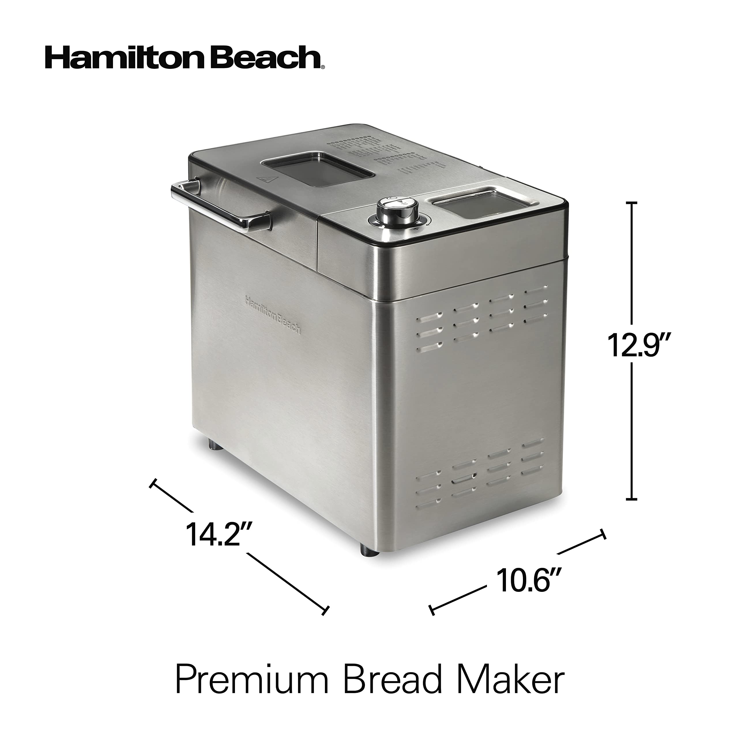 Hamilton Beach 29890 Premium Dough & Bread Maker Machine with Auto Fruit and Nut Dispenser, 2 lb. Loaf Capacity, 21 Programmable Settings Includes Gluten Free+Keto, Stainless Steel