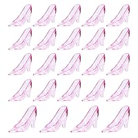 24 Pieces Mini Plastic Cinderella Slippers 3.5 Inch Glass Heels Princess for Wedding Birthday Party Table Favors Decoration (Pink)