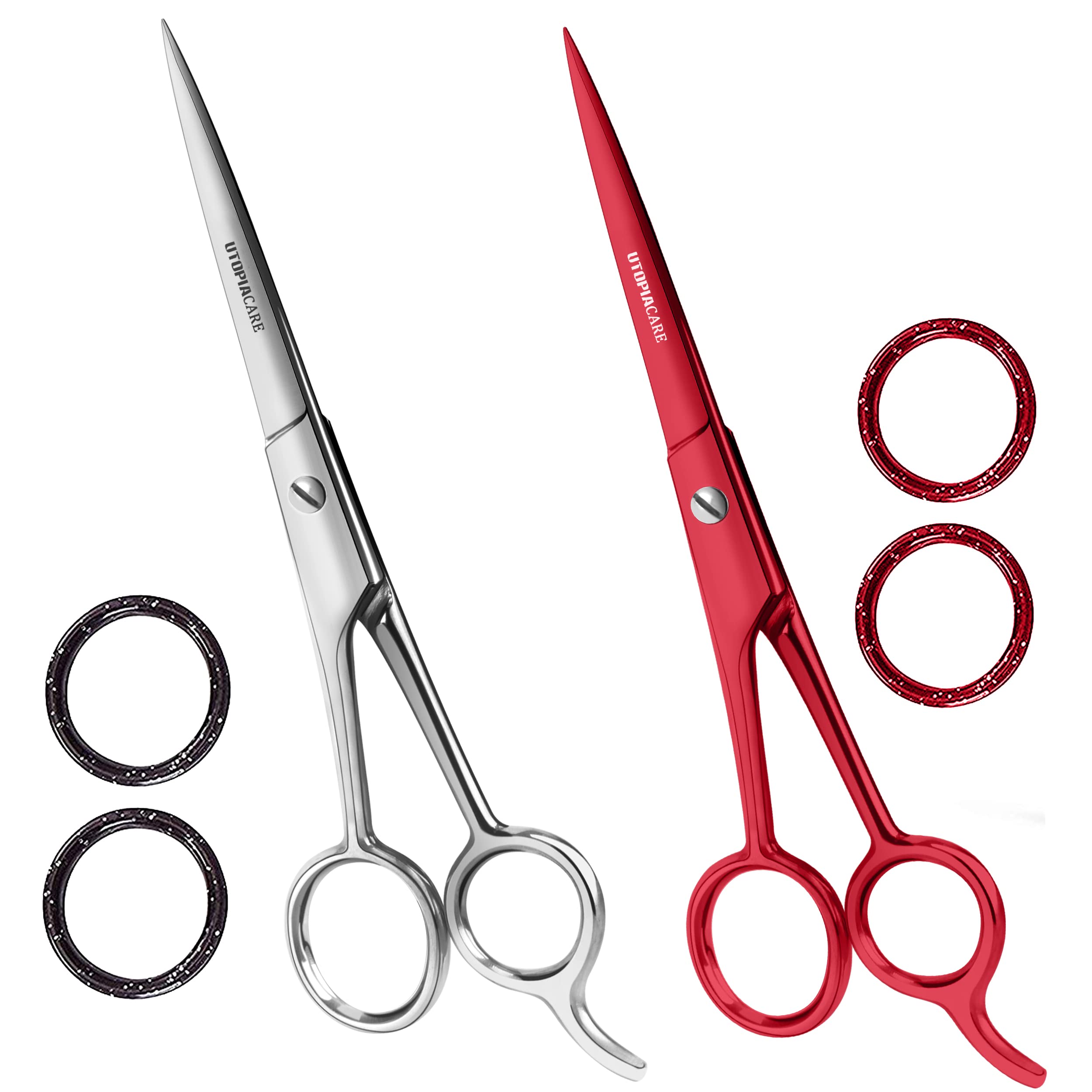 Utopia Care Hairdressing Scissors 6.5 Inches (Set of 2) - Premium Stainless Steel Razor with Sharp Edge Blade – Hair cutting and Salon scissors for Adults, Kids, Barber, Pets (Red and Silver)