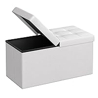 30 Inches Folding Storage Ottoman Bench with Flipping Lid, Storage Chest Footstool, Faux Leather, White ULSF45WT