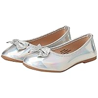 KENSIE GIRL Shoes Classic Leatherette Ballet Flats with Glitter Bow (Toddler/Little Big Kid)