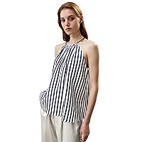 LilySilk Womens Pure Silk Vest Top Ladies 16MM Twill Silk Halter Neck Sleeveless Blouse with Pinstriped Pattern Summer
