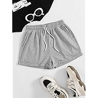 Women's Shorts Slant Pocket Drawstring Waist Track Shorts (Color : Gray, Size : Small)