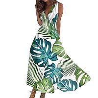 Women's Summer Dresses 2024 Fashion Hawaiian Print V-Neck Sleeveless Tunic Casual Dresses Spring, S-3XL