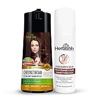 Herbishh Hair Color Shampoo for Gray Hair CHESTNUT BROWN 400 Ml + Underarm Cream, Dark Spot Corrector Cream 100 gm