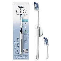 Oral-B Clic Toothbrush, Chrome White, with 1 Bonus Replacement Brush Head and Magnetic Toothbrush Holder