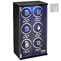 VEVOR Watch Winder, Rotating Watch Box for High-End Automatic Watches, 6 Watch Winder Case with Quiet Japanese Motors, LED Light, Adjustable Direction and Speed, Multi Modes