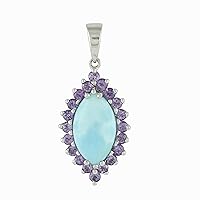 Carillon Larimar Natural Gemstone Marquise Shape Pendant 925 Sterling Silver Casual Jewelry