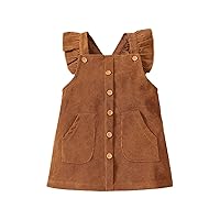 Toddler Girls Solid Color Corduroy Fly Sleeved Dress for 0 to 3 Years Com Dress