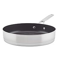 KitchenAid 3-Ply Base Brushed Stainless Steel Nonstick Round Grill Pan/Griddle, 10.25 Inch
