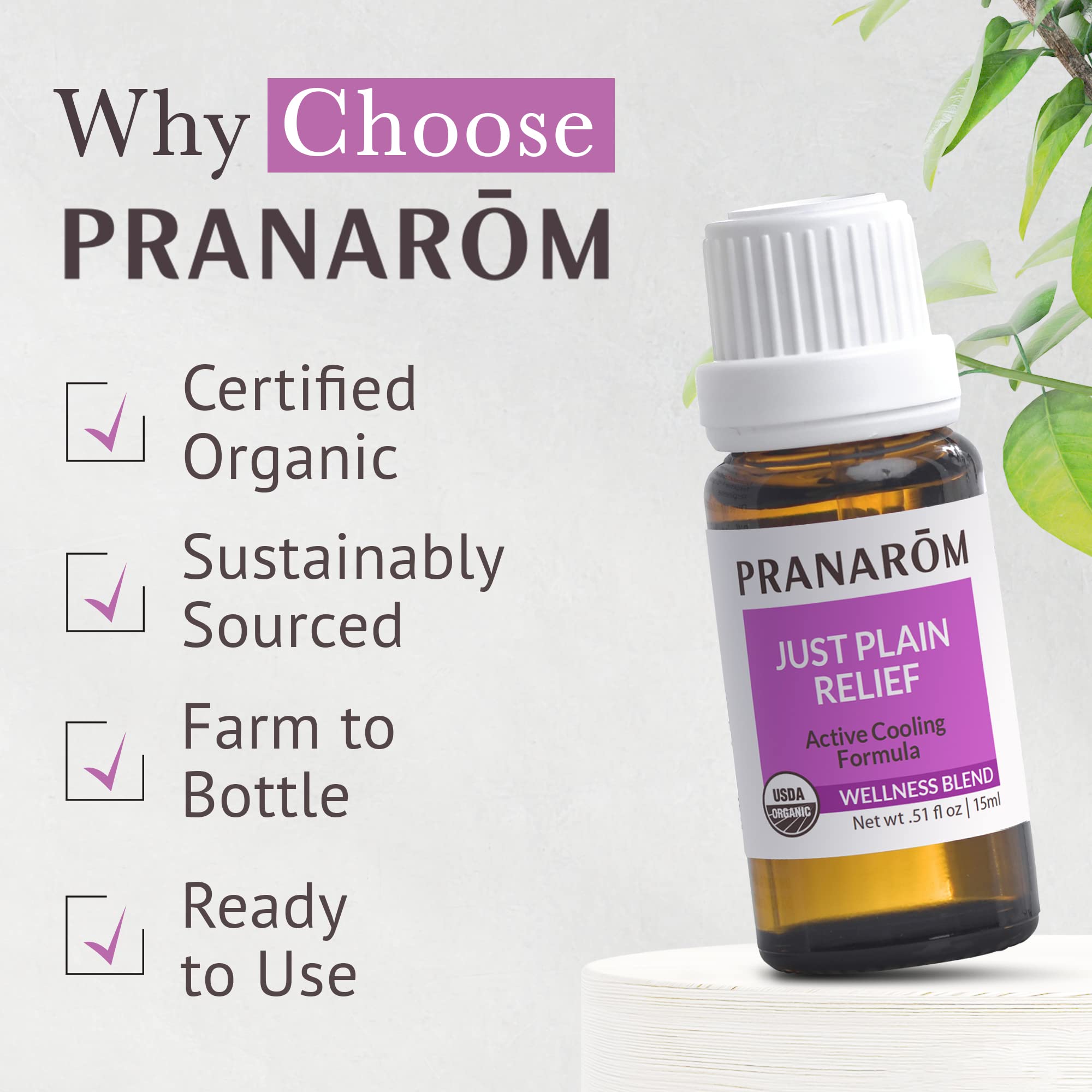 Pranarom - Just Plain Relief Essential Oils For Diffuser, Essential Oils For Humidifiers, Organic Essential Oils for Home, Natural Essential Oils for Skin Care, Certified Organic, 15ml