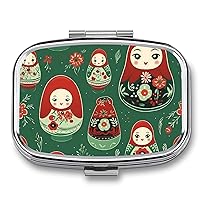 Russian Matryoshka Nesting Dolls. Travel Pill Organizer 2 Compartment Small Pill Box Portable Medicine Pill Case Unique Gift