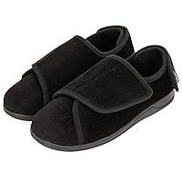 HomeTop Men's Adjustable Hook and Loop Memory Foam Diabetic Slippers, Comfy Indoor Outdoor Extra Wide House Shoes for Swollen Feet