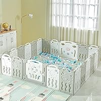 Foldable Baby Playpen- Baby Playard 22 Panel Folding Play Pen Kids Activity Centre Safety Play Yard Home Adjustable Shape, Portable Design for Indoor Use (White+Grey, 22 Panel)