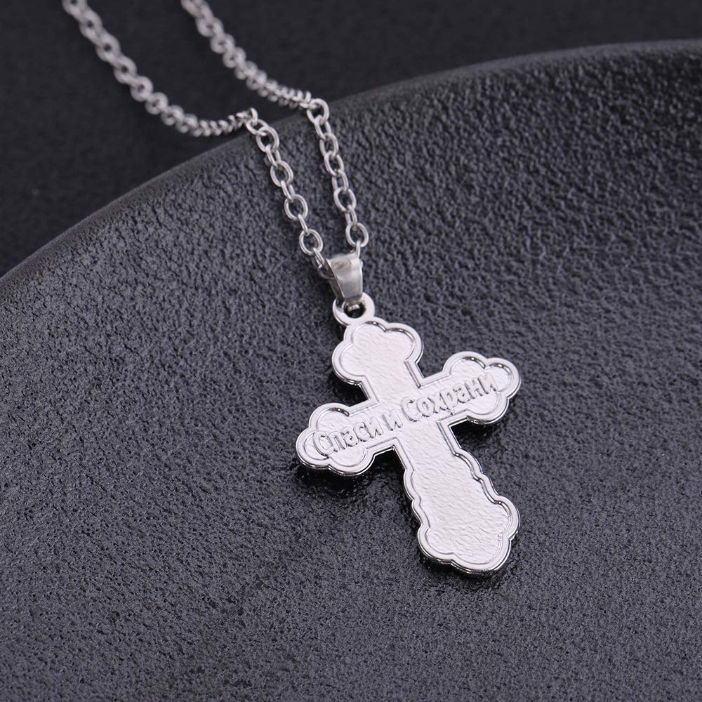 TEAMER Cross Necklace Russian Orthodox Crucifix Eastern Church Necklace Religious Christian Prayer Jewelry for Men Women