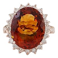 13.79 Carat Natural Orange Citrine and Diamond (F-G Color, VS1-VS2 Clarity) 14K Rose Gold Cocktail Ring for Women Exclusively Handcrafted in USA