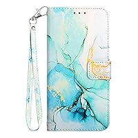 Compatible with Samsung S23 Plus Case Wallet Marble Leather Flip Cases Cover with Credit Card Holder for Women Green with Wrist Strap