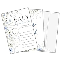 Baby Shower Invitations For Boy, Baby Boy In Bloom Baby Shower Invitation With Envelopes, Blue Wildflower Baby Boy Shower Invites, 25 Sets (B04)