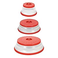 Vented Collapsible Microwave Cover Set of 3 (Candy Apple) - Splatter Guard & Colander Kitchen Gadget for Food & Meal Prep / Dishwasher-Safe, BPA-Free Silicone & Plastic
