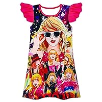Girls' Lovely Dress Musical Concert Dress for Fans Adorable Ruffles Dresses Sleeve Cartoon Print Playwear Cute Outfit