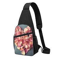 Sling Bag Crossbody for Women Fanny Pack Heart Shaped Floral Petals Chest Bag Daypack for Hiking Travel Waist Bag