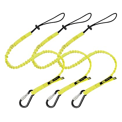 BearTOOLS Tool Lanyard with Buckle Strap – Clip Bungee Cord – Heavy Duty Screw Locking Carabiner – Fall Protection and Safety – Adjustable Loop End – Tough Tether – Construction - 0923YS (3 Pack)