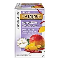 Twinings Superblends Adaptogens Metabolism with Rhodiola, Mango Chili Chai Herbal Tea Caffeine-Free, 18 Tea Bags (Pack of 6), Enjoy Hot or Iced