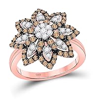 The Diamond Deal 10kt Rose Gold Womens Round Brown Diamond Flower Cluster Ring 1.00 Cttw