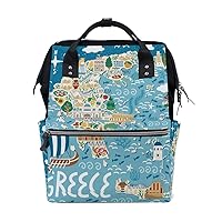 Diaper Bag Backpack Map of Greece Casual Daypack Multi-Functional Nappy Bags
