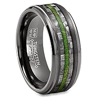 Metal Masters Co. Mens Carbon Fiber Tungsten Carbide Ring Green Wood Wedding Band Gunmetal 8MM