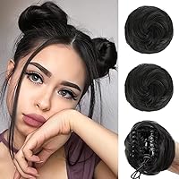 HANYUDIE Space Bun Hair Pieces Claw Clip in Hair Bun Mini Bun Hair Scrunchies Extension for Women Girls 2PCS Natural Black