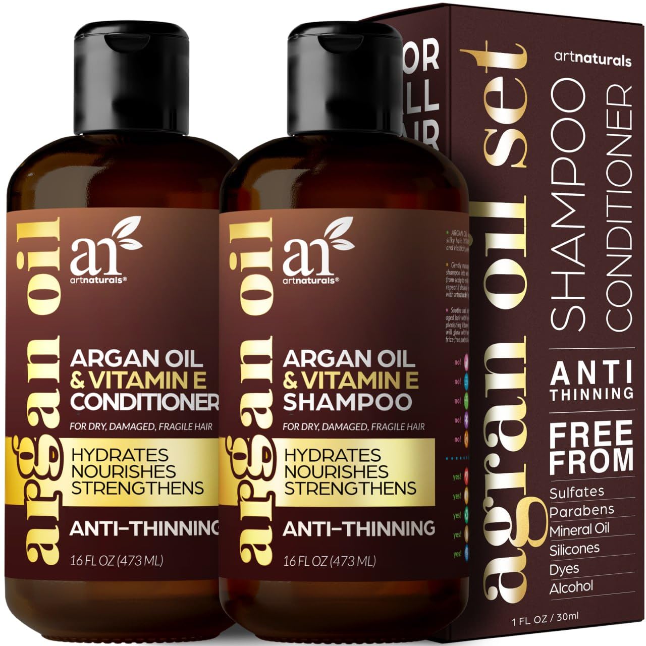 artnaturals Moroccan Argan Oil Hair Loss Shampoo & Conditioner Set - (2 x 16 Fl Oz / 473ml) - Sulfate Free Hair Regrowth - Treatment for Hair Loss, Thinning Hair & Hair Growth, Men & Women