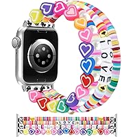 Beaded Bracelet Compatible with Apple Watch Band 38mm 40mm 41mm 42mm 44mm 45mm 49mm for Women Girls, Cute Fashion Preppy Handmade Elastic Stretch Watch Strap Replacement for iWatch Series 9/8/7/SE/6/5/4/3/2/1