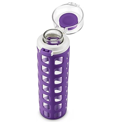 Ello Syndicate Glass Water Bottle with One-Touch Flip Lid, Grape