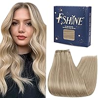 Fshine Hand Tied Weft Hair Extensions Human Hair Highlight Ash Blonde and Golden Blonde Weft Hair Extensions Soft and Light Weight Remy Hair Specially for Your Fashionable Hairstyle 24 Inch 100g