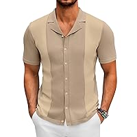 COOFANDY Mens Polo Shirts Vintage Bowling Shirt Casual Button Down Shirts Short Sleeve Knit Shirt Summer Hawaiian Beach Shirt
