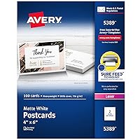 Avery Printable Cards, Laser Printers, 100 Cards, 4 x 6, U.S. Post Card Size (5389)