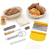 Sourdough Proofing Baskets With Food Thermometer, CODOGOY 10 inch Oval & 9 inch Round Natural Rattan Banneton Bread Baking Supplies Sets
