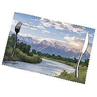 (Grand Teton National Park) Set of 6 Placemat, Holiday Banquet Kitchen Table Decoration Flower Mats, Waterproof, Easy to Clean, 12 X 18 Inches