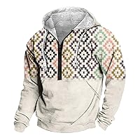 Long Sleeve Hoodies,Western Ethnic Aztec Graphic Hoodies Half Zipper Plus Size Cropped Pullover Sweatshirt